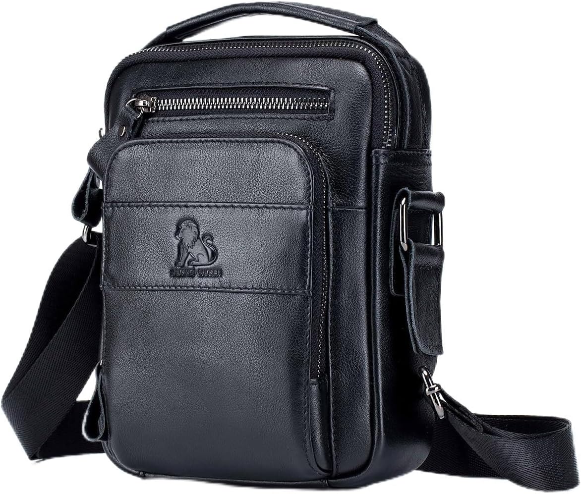 Men's Vinatge Leather Crossbody:Compact with Organized Pockets,Stylish & Functional for Everyday Carry
