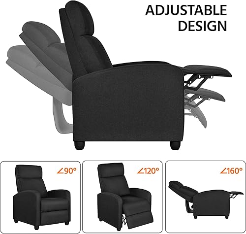 Miniatura 5 de Yaheetech Silla reclinable de tela para cine en casa, sofá reclinable moderno para sala de estar individual con bolsillo, color negro