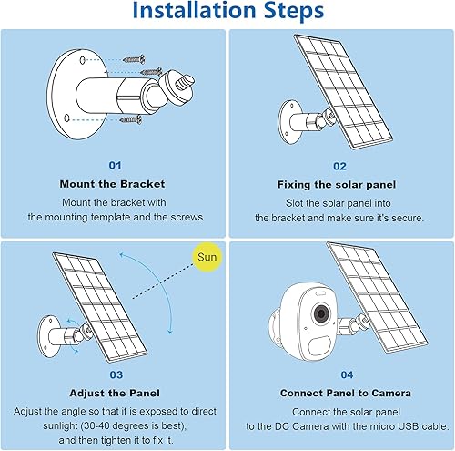 Miniatura 4 de Paneles solares para cámara de seguridad inalámbrica para exteriores, panel solar impermeable compatible con batería recargable de 3 V CC, cable de