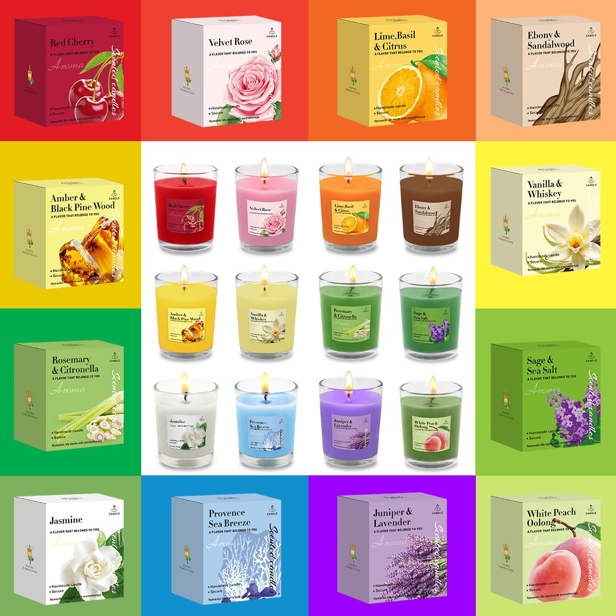 Candele profumate per aromaterapia (confezione da 12/24/48), 12 fragranze, 51 g, candele votive di soia per Natale, Ringraziamento, anniversario e decorazione della casa