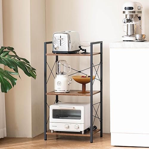 Miniatura 7 de HCHQHS Estantería pequeña, estantería industrial ajustable de 3 niveles, estantería abierta rústica, estanterías horizontales de madera y metal