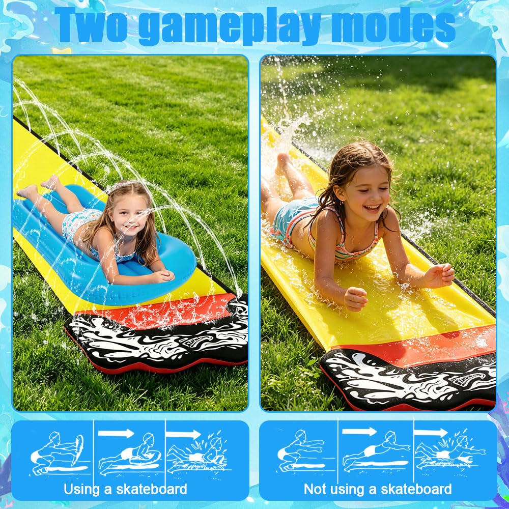 Mineup 480 * 70cm Toboggan Aquatique, Toboggan pour Pelouse, Tapis De Glisse Eau Enfant avec Bodyboards, Jet d'eau pour Enfants Et Adultes, Jeux D'ea en Extérieur, Fête D'été, Jardin Pelouse
