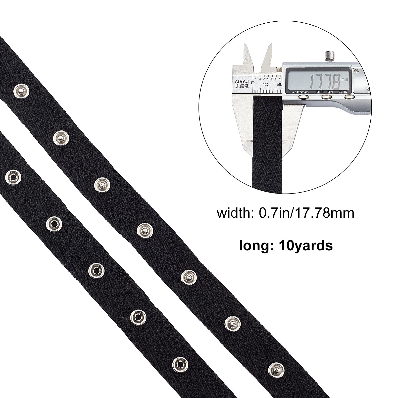 GORGECRAFT 10 yarda Botón A Presión Cinta Embellecedora Costura Botones A Presión Recambio de Cierre de Cremallera con Botones de Metal para Coser Bricolaje, Negro