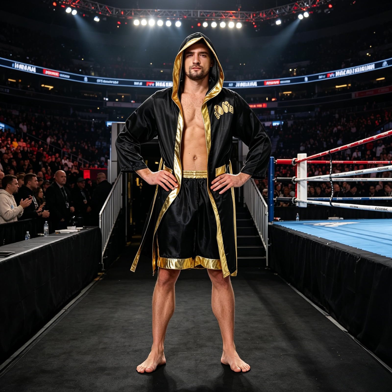 LMYOVE Peignoir de boxe en satin épais pour homme avec capuche et short - Fournitures de fête