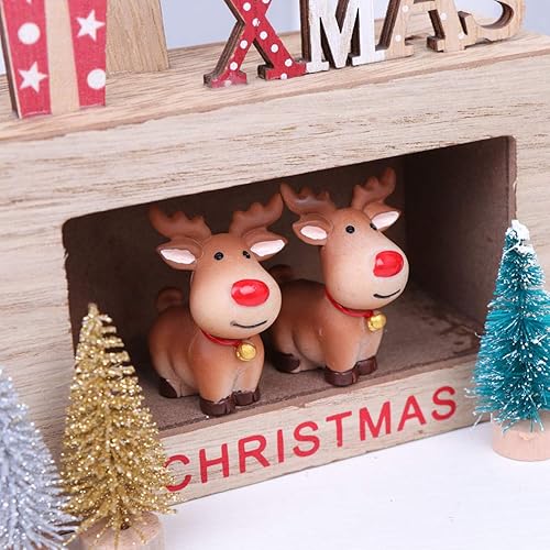Miniatura 5 de Happyyami 5 figuras de reno de Navidad de alce en miniatura, decoraciones de alce de resina, adornos de escritorio para celebración de Navidad