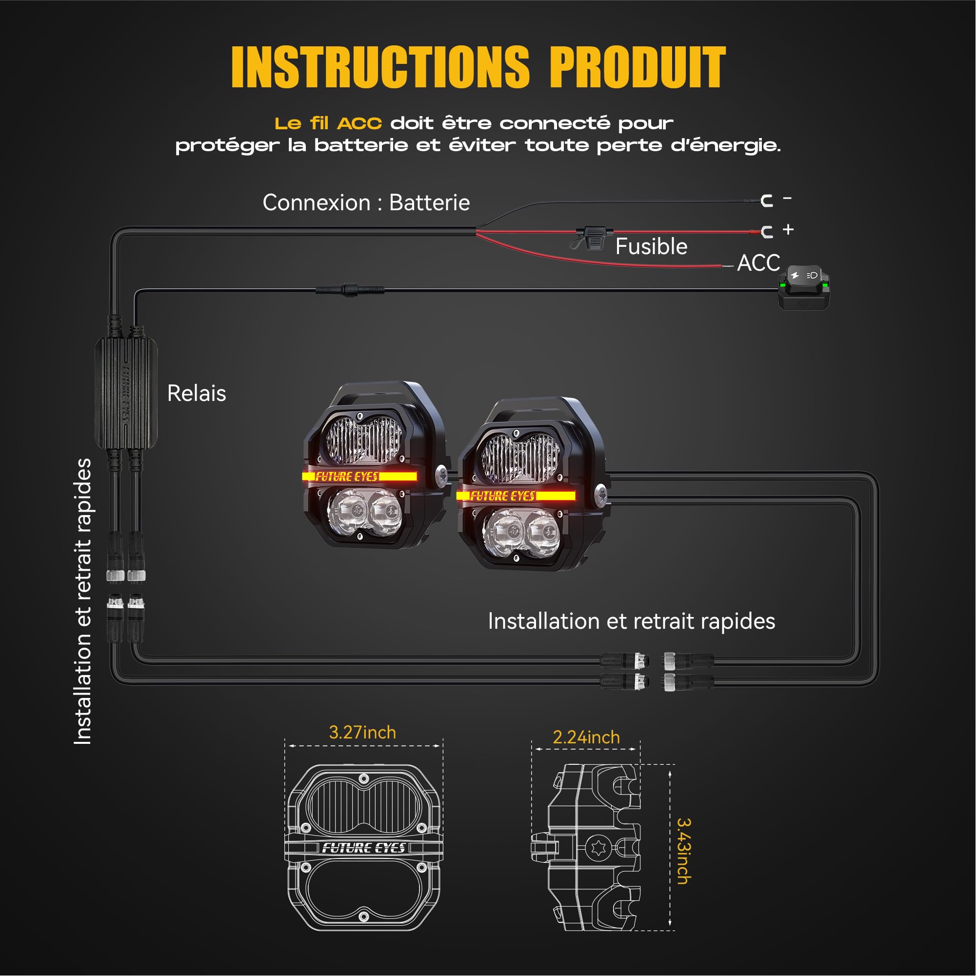 Future Eyes Fari LED Moto Supplementari, 12000LM 120W Omologati CE E-Mark E57 Fari LED IP67 Impermeabili Faretti 4 Lenti 800M Lungo Raggio Supporto Regolabile 360°