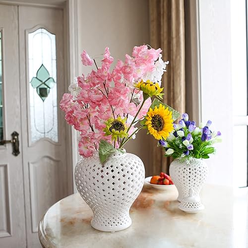 Miniatura 4 de ARTLINE Tarro tradicional de jengibre perforado con tapa, tarro decorativo de celosía tallada, jarrones de cerámica recortados para decoración del