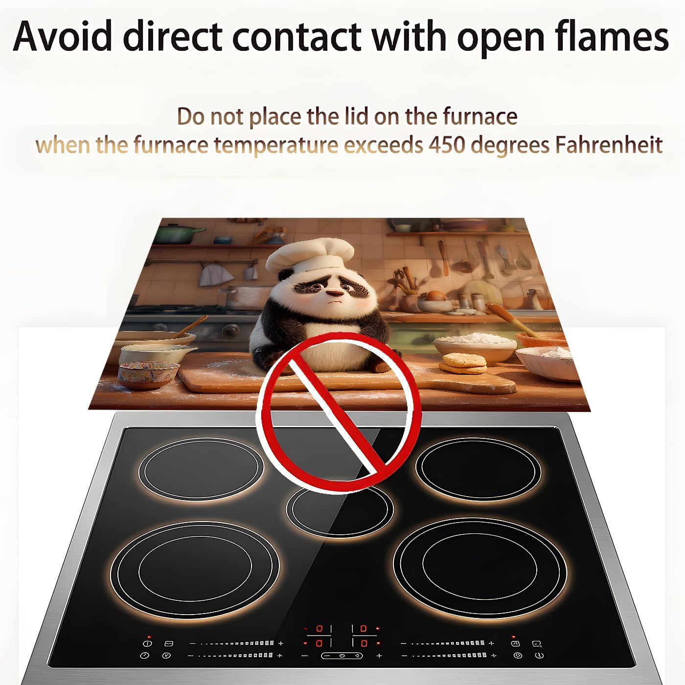 Stove Top Cover for Electric Stove, 28.3 x 20.5 In Glass Cooktop Cover for Ceramic Flat Top, Waterproof Heat Resistant, Oilproof Easy Clean Stove Protector, Chef Panda Kitchen Decor