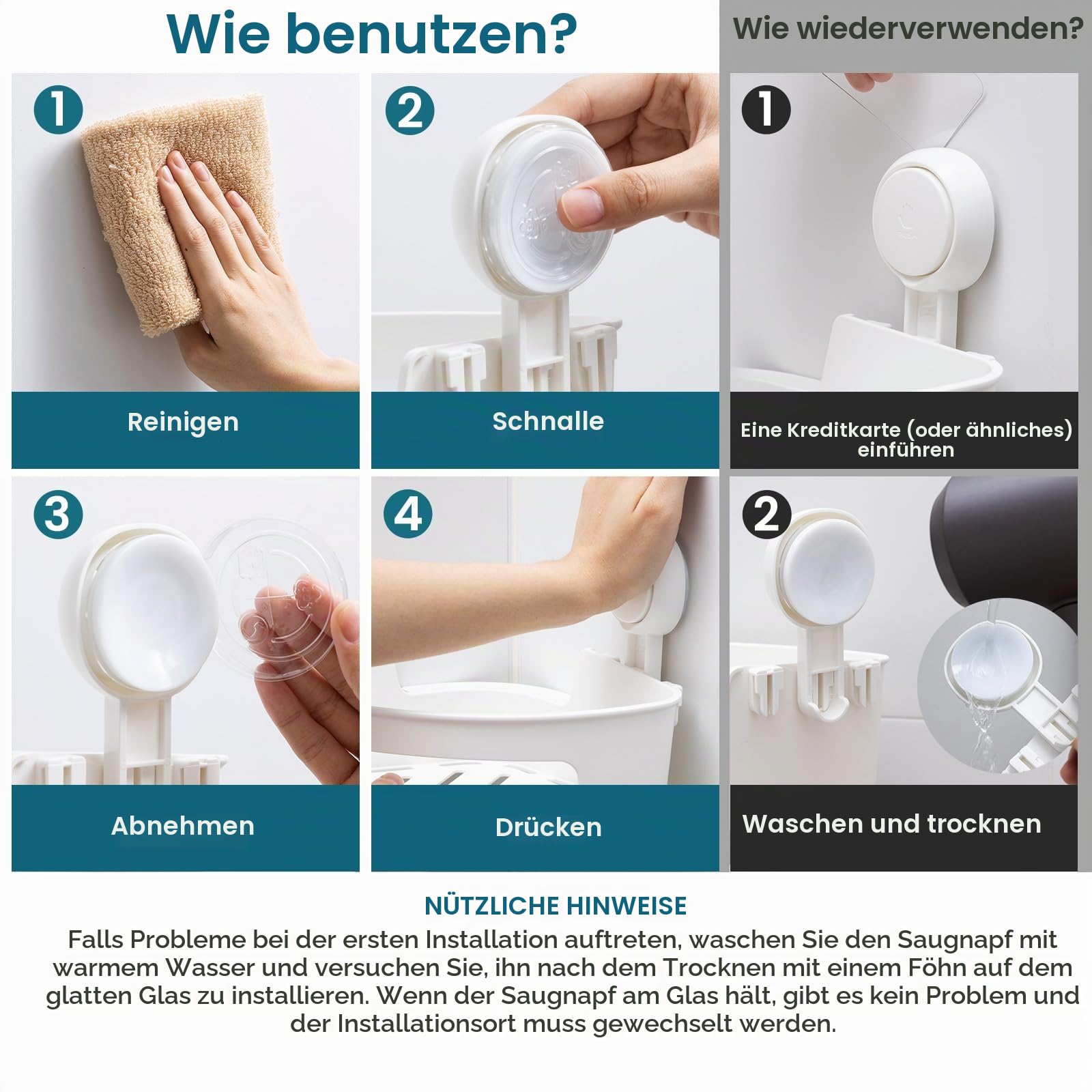 TAILI Duschablage ohne Bohren Duschablage Saugnapf Ecke Extra Stark, Weiß | Saugnapf Dusche Organizer Große Kapazität Bad Organizer Ohne Bohren Badezimmer Zubehör für Shampoo Duschkorb Küche