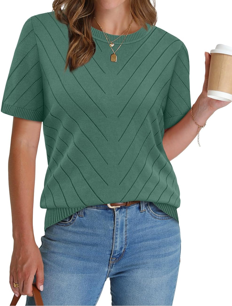 WIHOLL Short Sleeve Sweater for Women Trendy Summer Tops Crew Neck Business Casual Outfits 2026 - Image 3