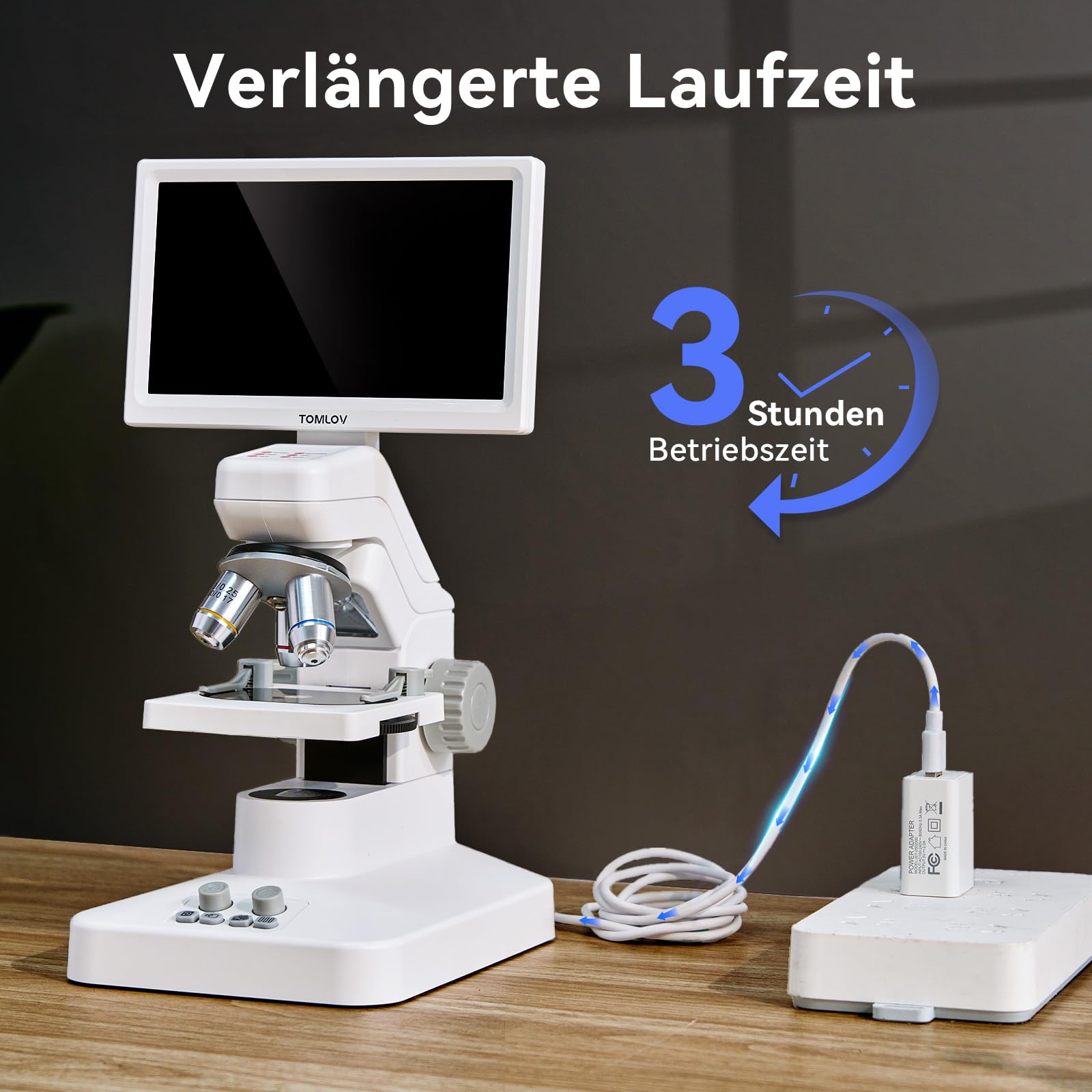 TOMLOV DM301 Pro Biologisches Mikroskop 1200X: 7" Digital Mikroskop mit USB-Ausgang für Erwachsene Kinder, 3 Objektive, Integrierter Messskala, Doppelte LED-Beleuchtung, Kompatibel mit Handy, PC&TV