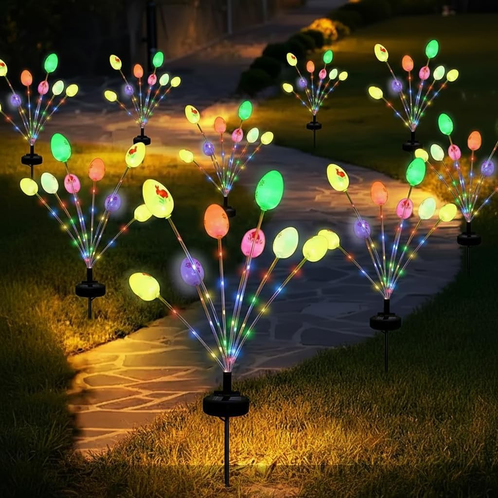 Solar Easter Egg Lights 2 Packs 8 Colors 16LED Waterproof Outdoor Stake Lights for Spring Garden Yard Pathway Lawn Decorations