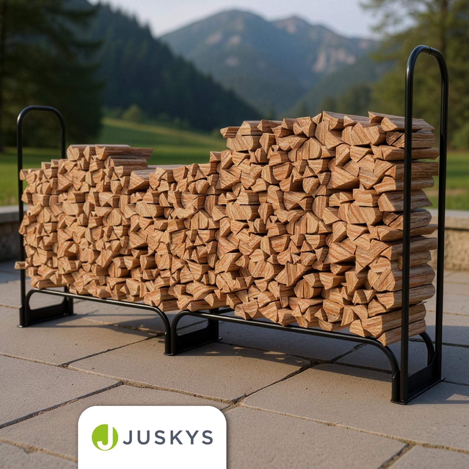 Juskys range-bûches L 260 x 117 x 36 cm noir support à bois de chauffage en acier avec housse Oxford abri à bois extérieur charge 300 kg