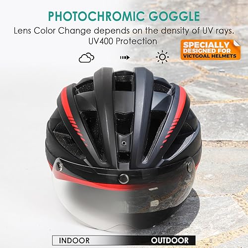 Vista 6 de VICTGOAL Detachable Magnetic Bike Helmet Goggles Visor Especially Deisgned for VG110/VG112 Bicycle Helmet Photochromic