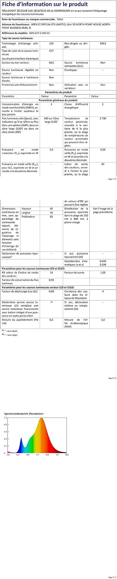 Tofisr Żarówka LED E27 3W Ciepła Biała 2700K 220-240V zdjęcie 8