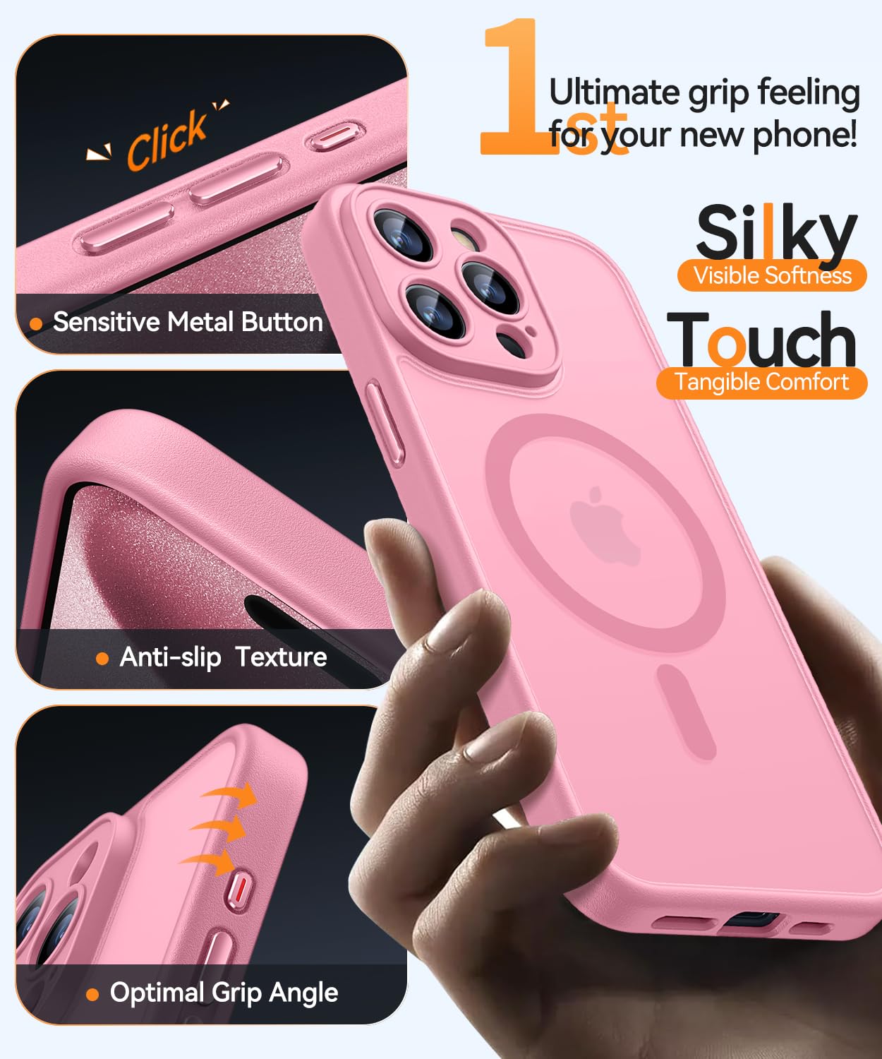 CANSHN Cover Magnetica per iPhone 15 Pro Max, Compatibile con MagSafe, [Protezione Completa Della Fotocamera], Custodia Traslucida Opaca Protettiva Sottile Antiurto 6,7 Pollici - Rosa