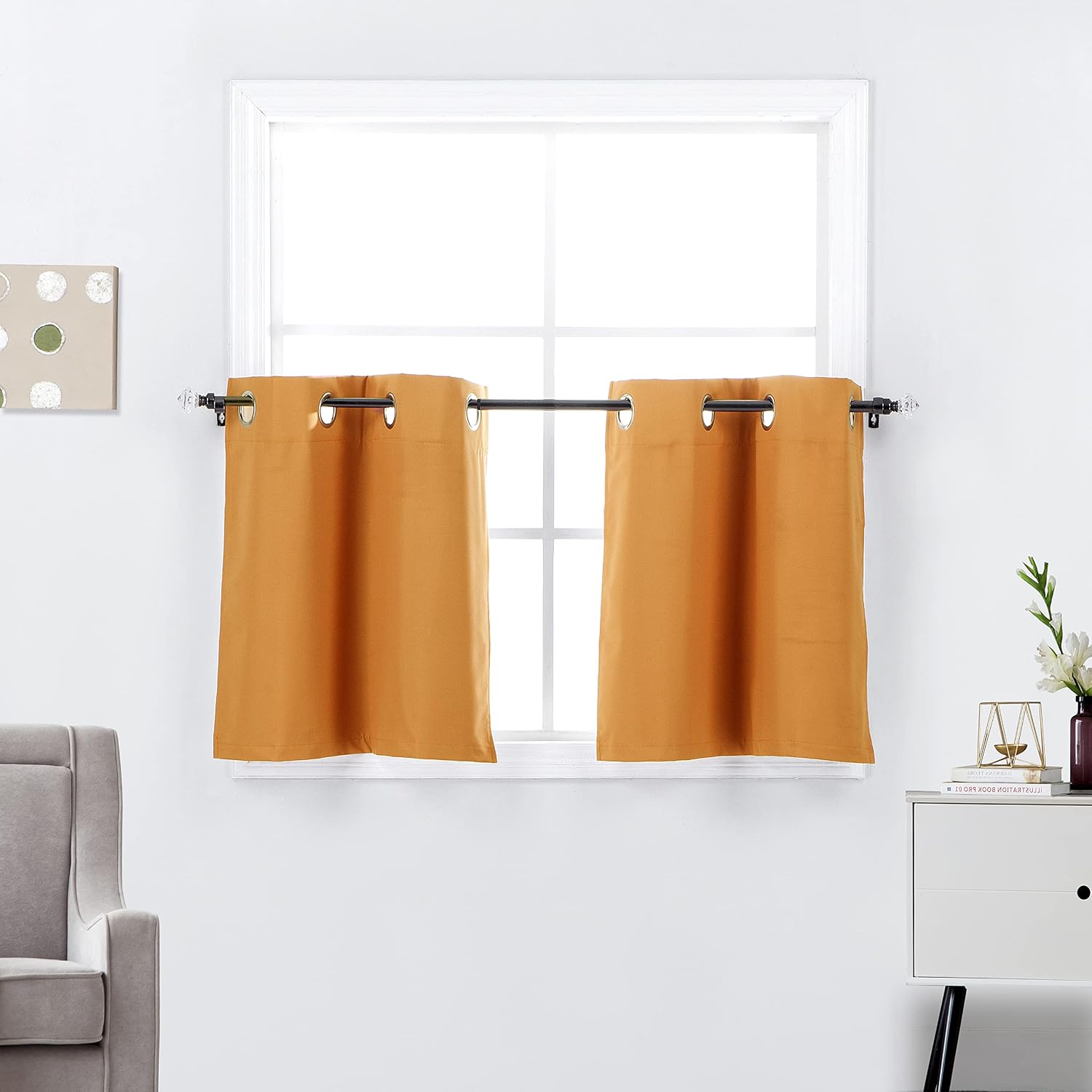 Diamond Home Linens 2 Panels Thermal Insulated Short Blackout Tier Curtains 24 inches Long for Kitchen Room Darkening Grommet Top Small Window Treatment Drapes Set, Black
