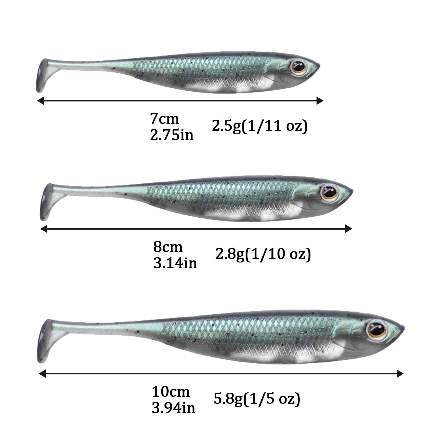 QualyQualy Esche Artificiali Silicone di Pesca 7cm-8cm-10cm-12,5cm Esca Gomma di Pesca - Esche Artificiali Spinning - Esche di Pesca per Trota, Spigola