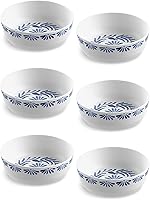 Vista 1 de Azul - Tazón para pasta/sopa/ensalada, 7.4 pulgadas, melamina pura, interior/exterior, azul y blanco, juego de 6