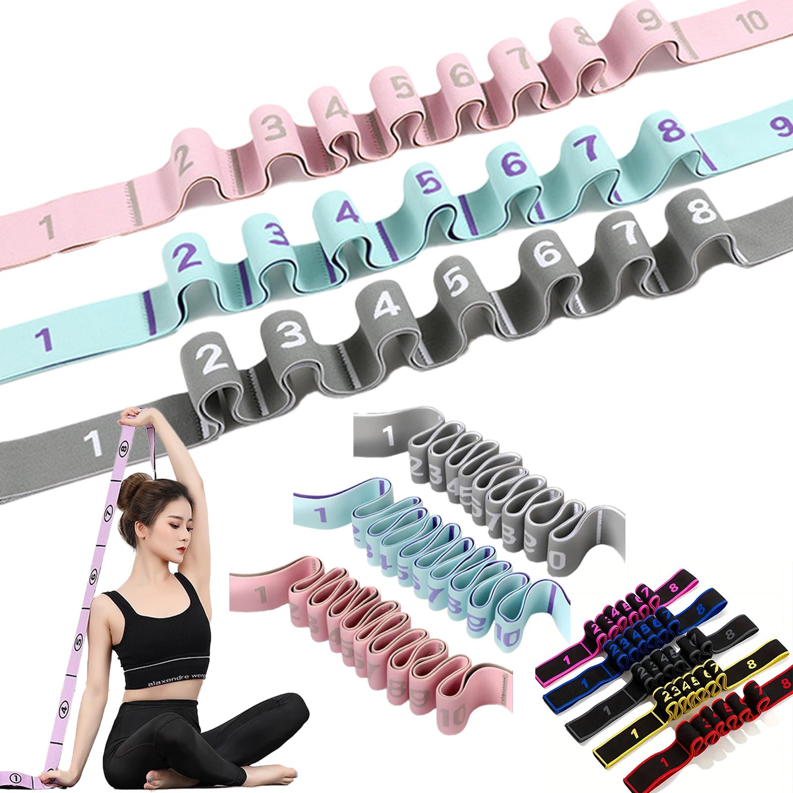 Fitness Resistance Bands with Handles Numbered Resistance Bands for Glutes Fitness Resistance Band for Stretching and Yoga Adjustable
