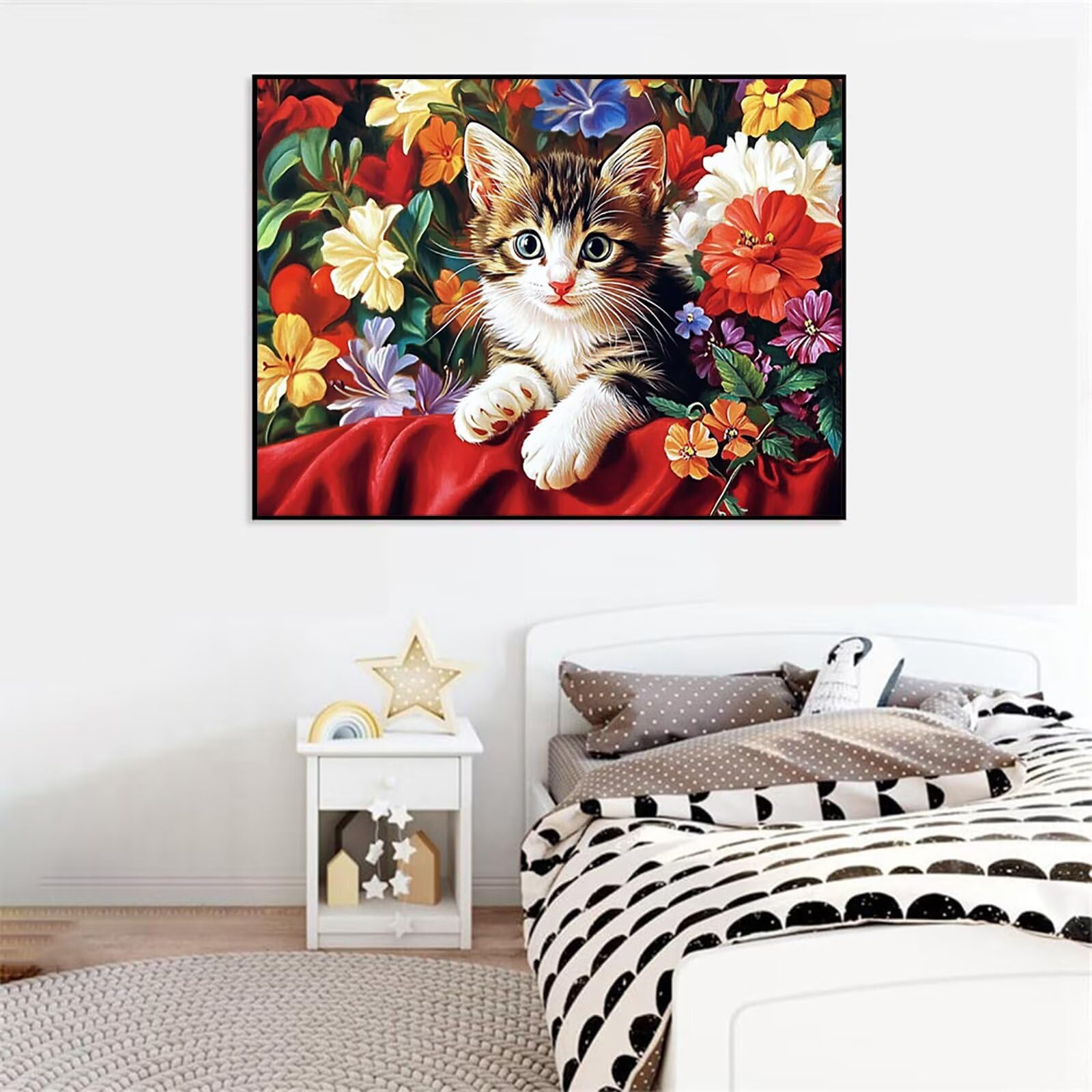 Peinture Numéros Adulte chat Mignon (2), Peinture Numero avec Pinceaux, Loisirs Créatifs Adultes, Design Moderne Esthétique, Décoration Murale pour Salon & Chambre Sans Châssis 50x70cm m5g-312