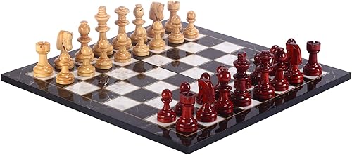 Miniatura 2 de Juego de ajedrez Staunton de boj para adultos, piezas hechas a mano y diseño de mármol, tablero de ajedrez de madera, tamaño King de 3.5 pulgadas