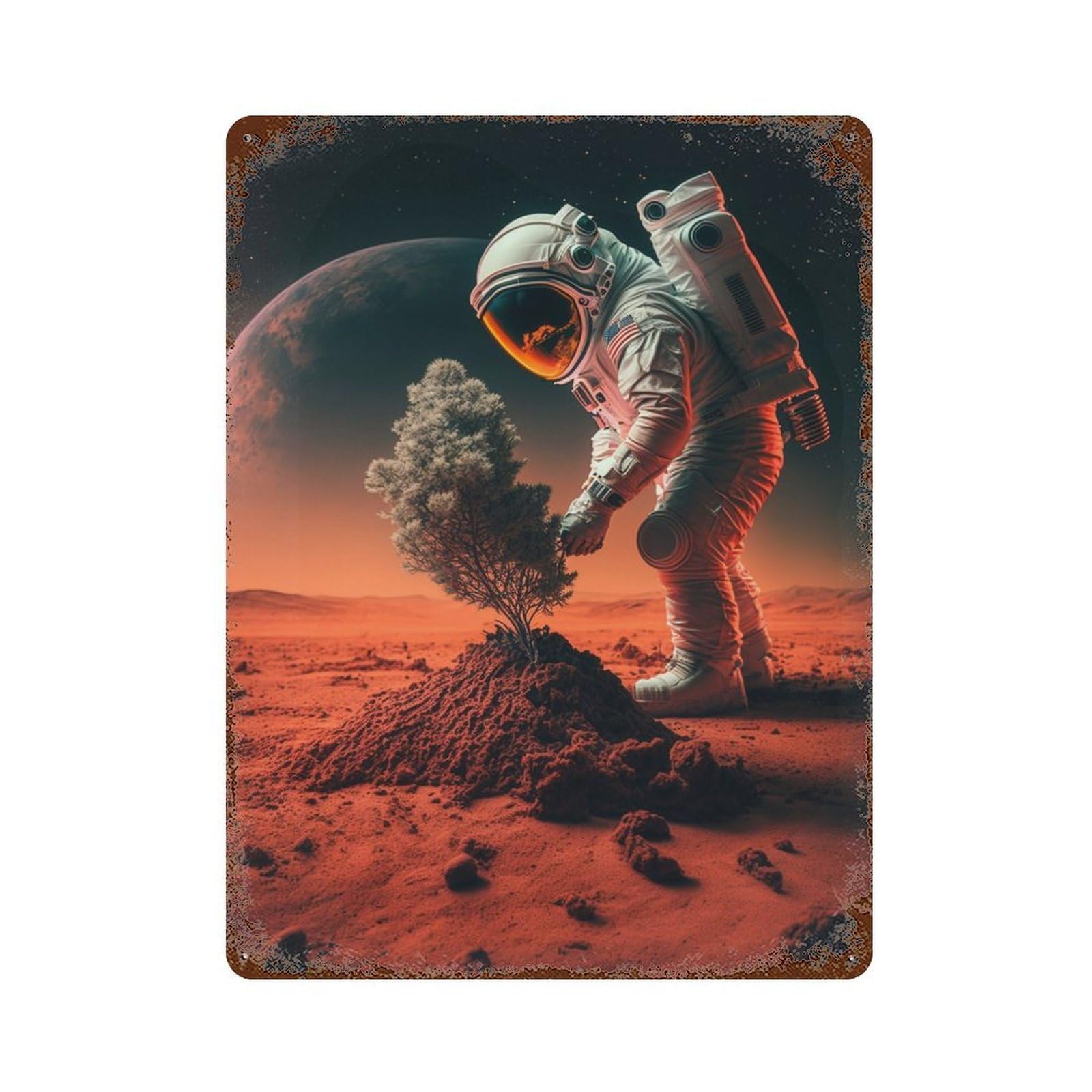 Astronaut in Space of Tree Rusty Metal Tin Sign 15.7"x11.8", Ideal for Patio, Garden Room And Bar Decor