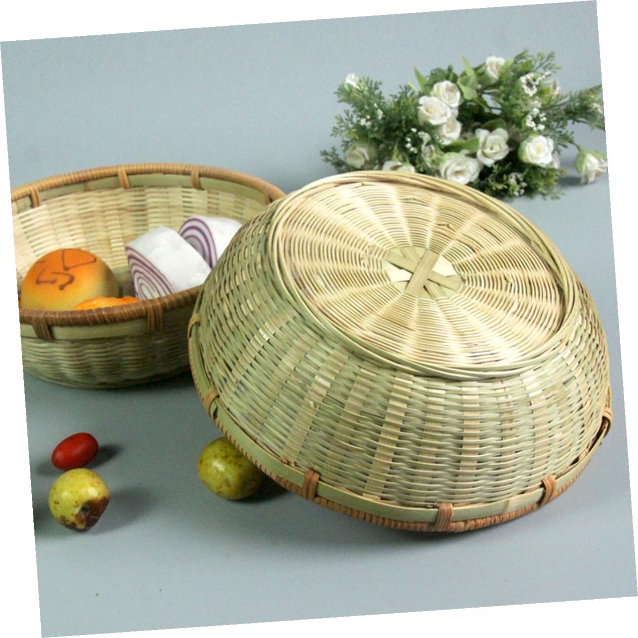 3pcs Bread Storage Basket Set Handwoven Kitchen Organizer Basket Drainage for Food Drying and Serving