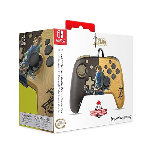 Miniatura 2 de PDP Gaming Faceoff Deluxe+ Wired Switch Pro Controller - Zelda Breath of the Wild - Link - Gold Black - Official Licensed Nintendo - Customizable