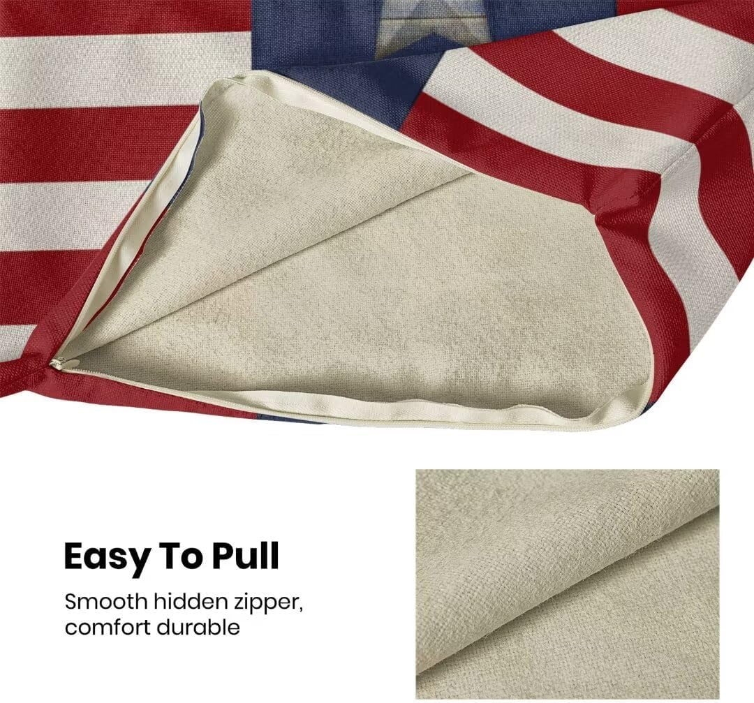 BETGINY 4th of July Pillow Covers 24x24 Set of 2, American Flag Stars and Stripes Freedom Throw Pillow Covers Linen Farmhouse Liberty Patriotic Independence Day for Couch Sofa Home Outdoor Decor
