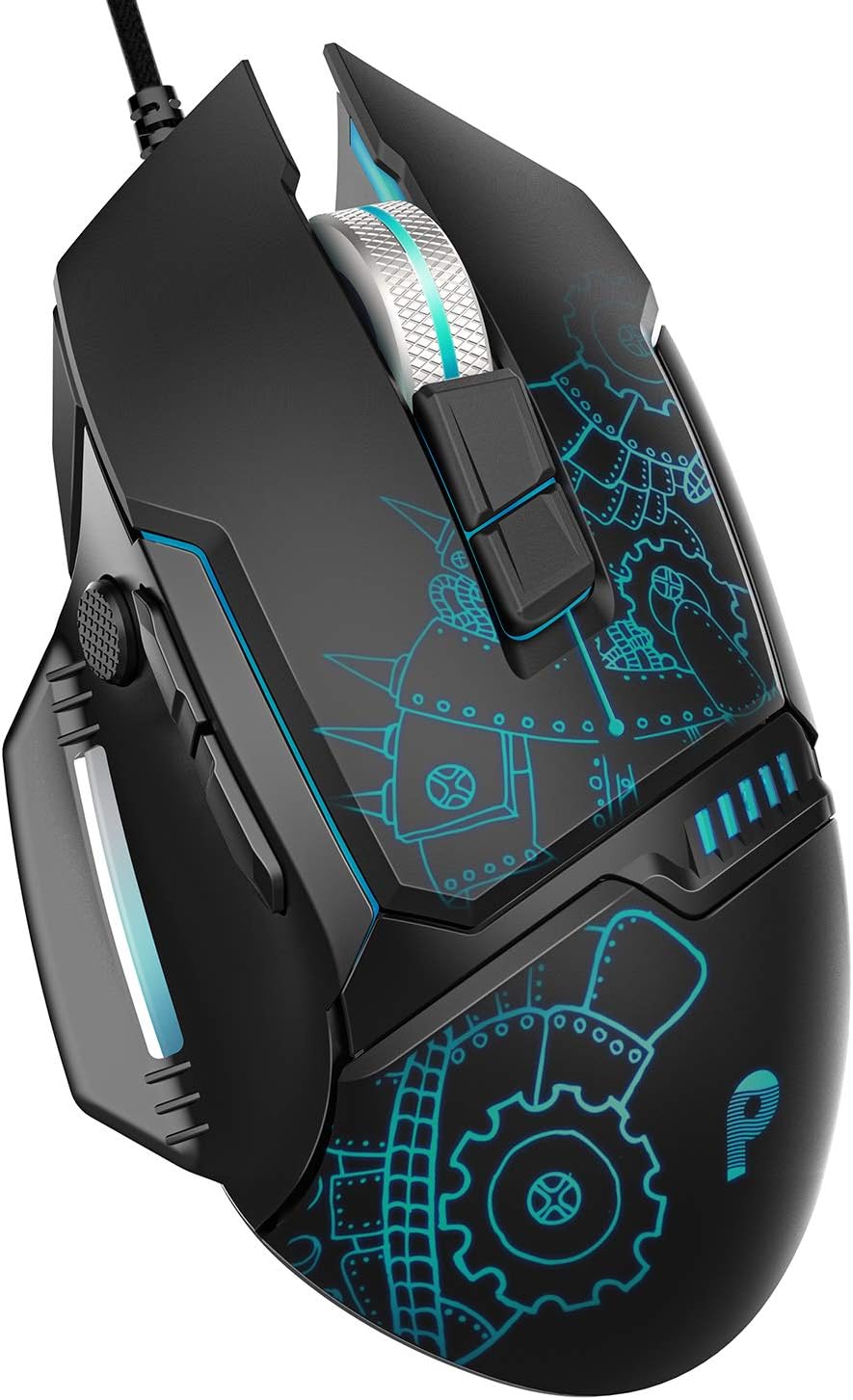 PBUER Gaming Mouse, Wired Gaming mouse, 7 Programmable Buttons, 7200 DPI Adjustable, Comfortable Grip Ergonomic Optical PC Computer Gaming Mice with Fire Button, Black