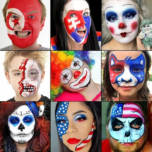 Miniatura 5 de DE'LANCI Pintura facial roja, blanca y azul, pintura facial y corporal de EE. UU., maquillaje de payaso, pintura al óleo de crema de copo de nieve