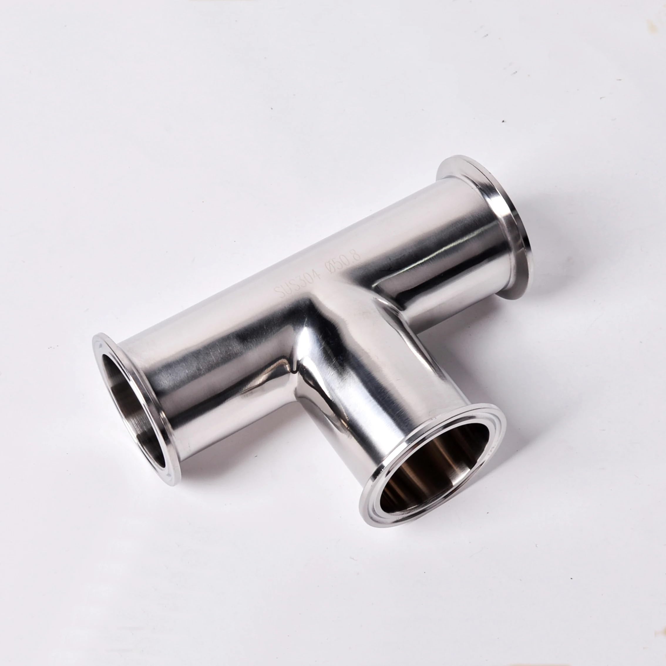Raccord de tuyau en T à 3 voies, 1,5" de diamètre extérieur (50,5 mm), en acier inoxydable SS304, diamètre extérieur (38 mm).