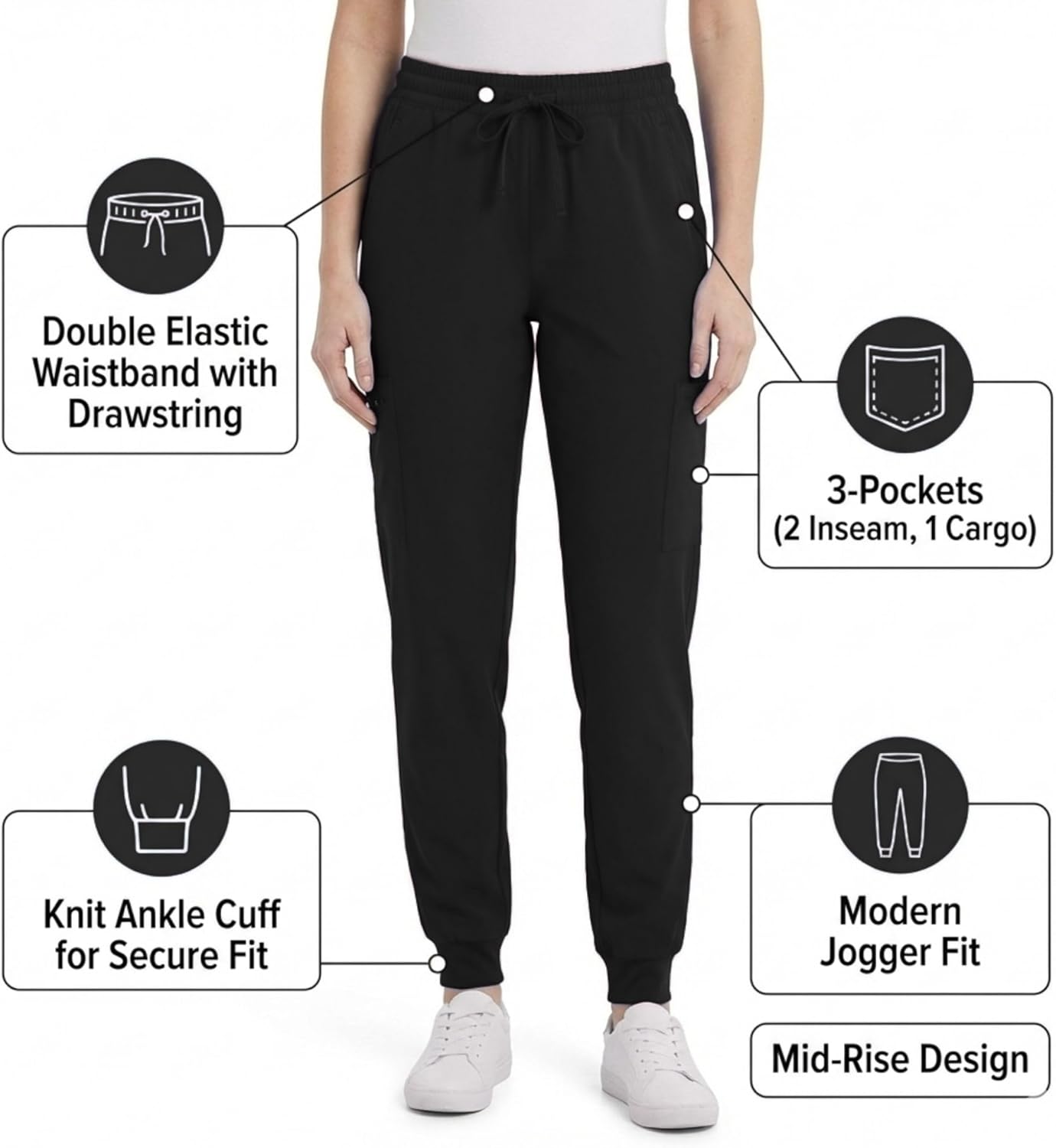 M&M SCRUBS Women’s Jogger Scrub Set 4-Way Stretch V-Neck Nurse Scrubs Top & Pants