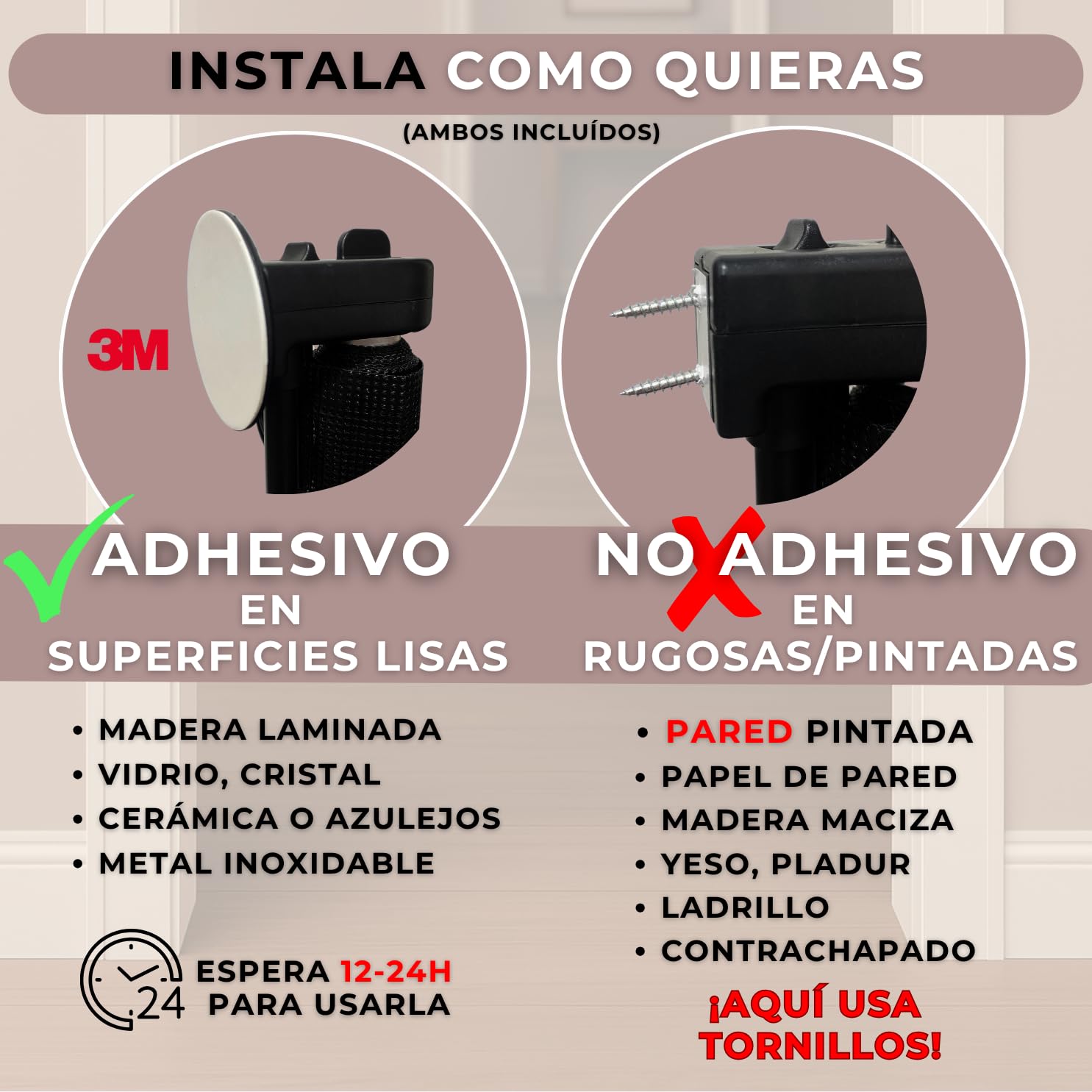 Puerta Retráctil Seguridad Adhesivos o Tornillos -140cm- Barrera Extensible Bebés y Perros - Sin Taladrar. Sin Agujeros - Apta en Escaleras, Puertas, Pasillos (140CM-BLANCO)
