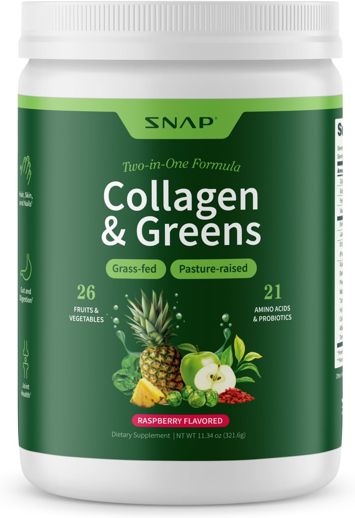 Super Greens Supplement Powder with Collagen Peptides | 26 Super foods + Vitamins | Grass Fed, Non-GMO Greens Super food Powder for Hair, Skin, Nails & Joint Support | 30 Servings