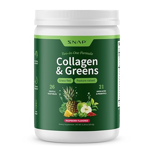 Snap Supplements Super Greens Powder with Collagen Peptides, 26 Fruits