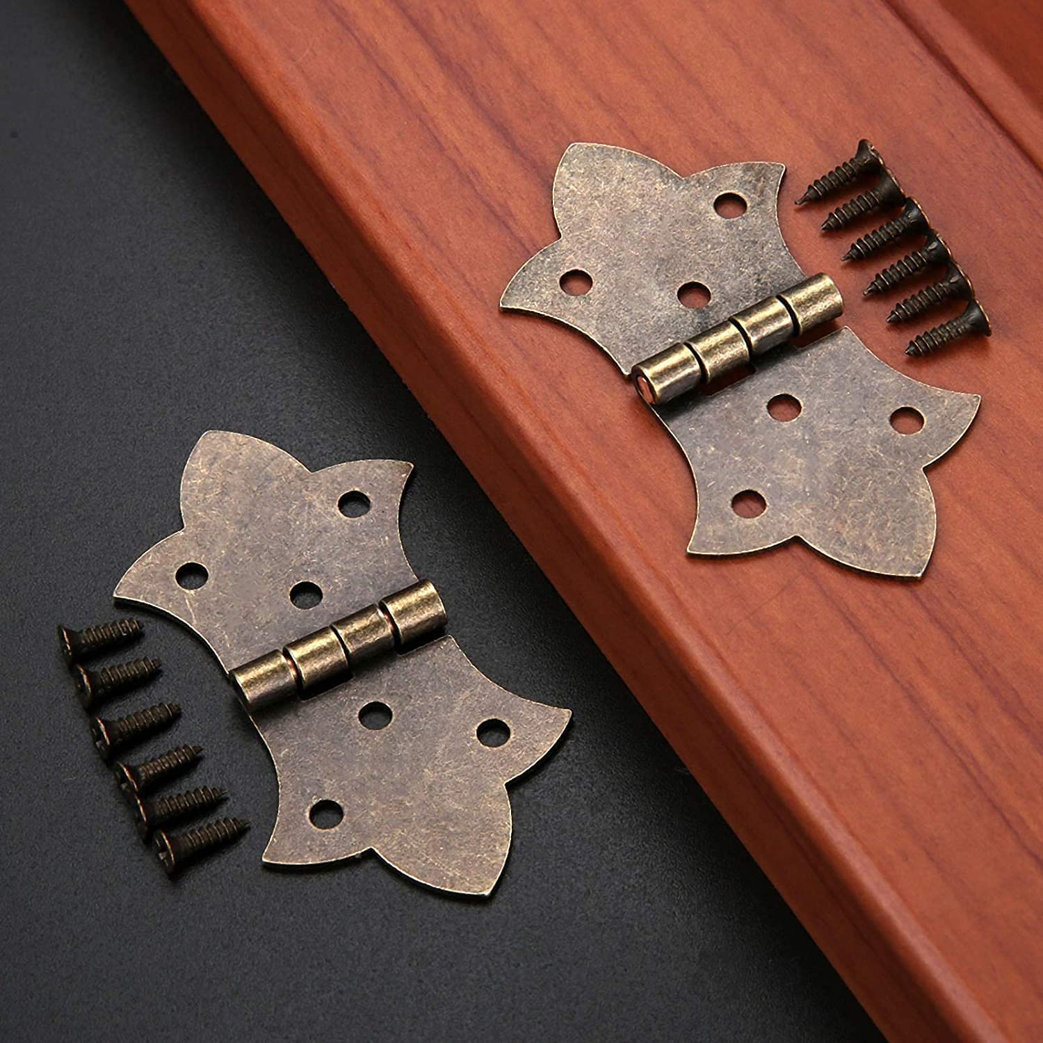 Bisagra a tope del gabinete, bisagras para puertas plegables, 2 piezas Bisagras de flores de bronce antiguo / oro Herrajes para muebles de bricolaje 6 agujeros Bisagra de hierro Puerta del cajón del