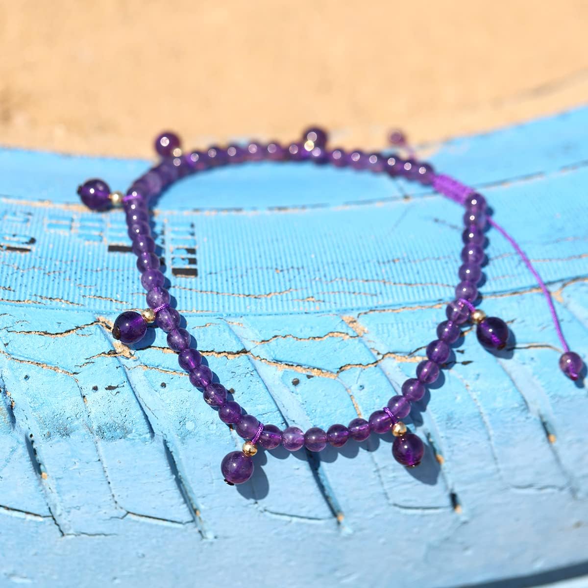 Jewever Natural Crystals and Gemstones Beaded Ankle Bracelets for Women Crystals and Healing Stones Beach Foot Gemstone Yoga Meditation Anti-Anxiety Jewelry - Image 4