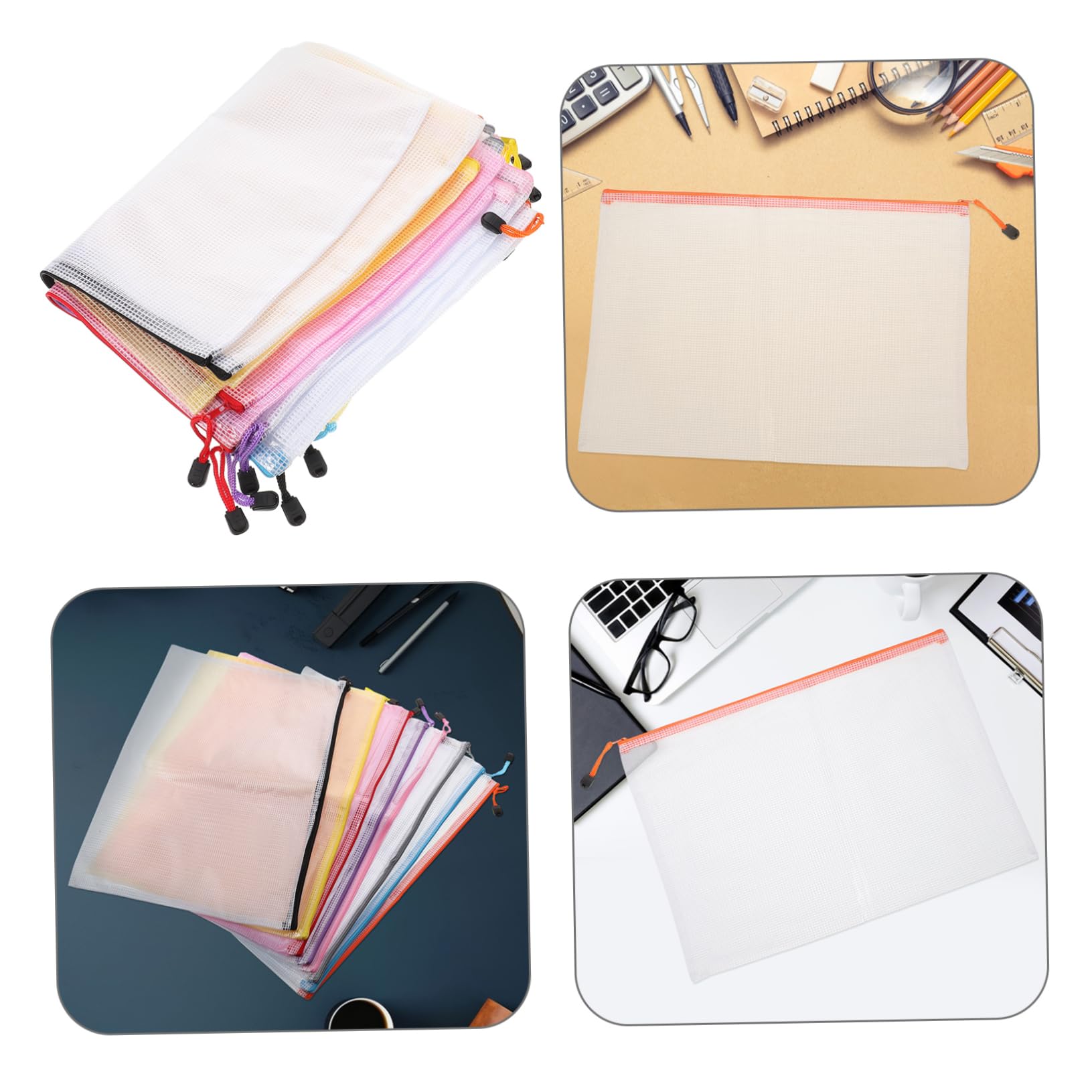 16pièces Pochettes de Rangement Zippées Pvc et Maille Transparente Organisateurs Imperméables pour Documents Cosmétiques Bureau et Maison