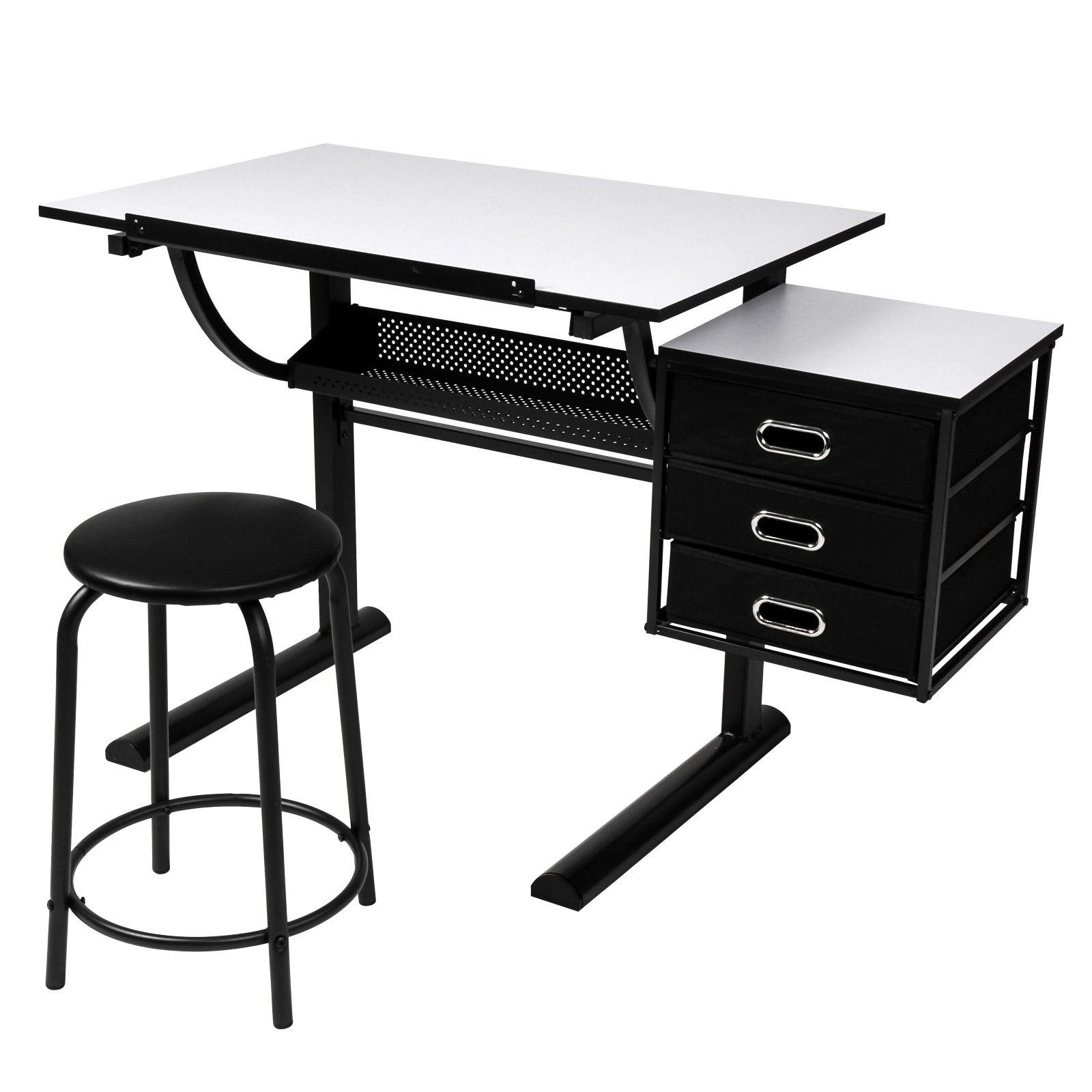 Mesa de Dibujo Reclinable - con Taburete, 3 Cajones y Espacio Adicional, Arte, Arquitectos y Técnicos - Cajon de Almacenamiento, Diseño Elegante, Mueble para Casa y Oficina