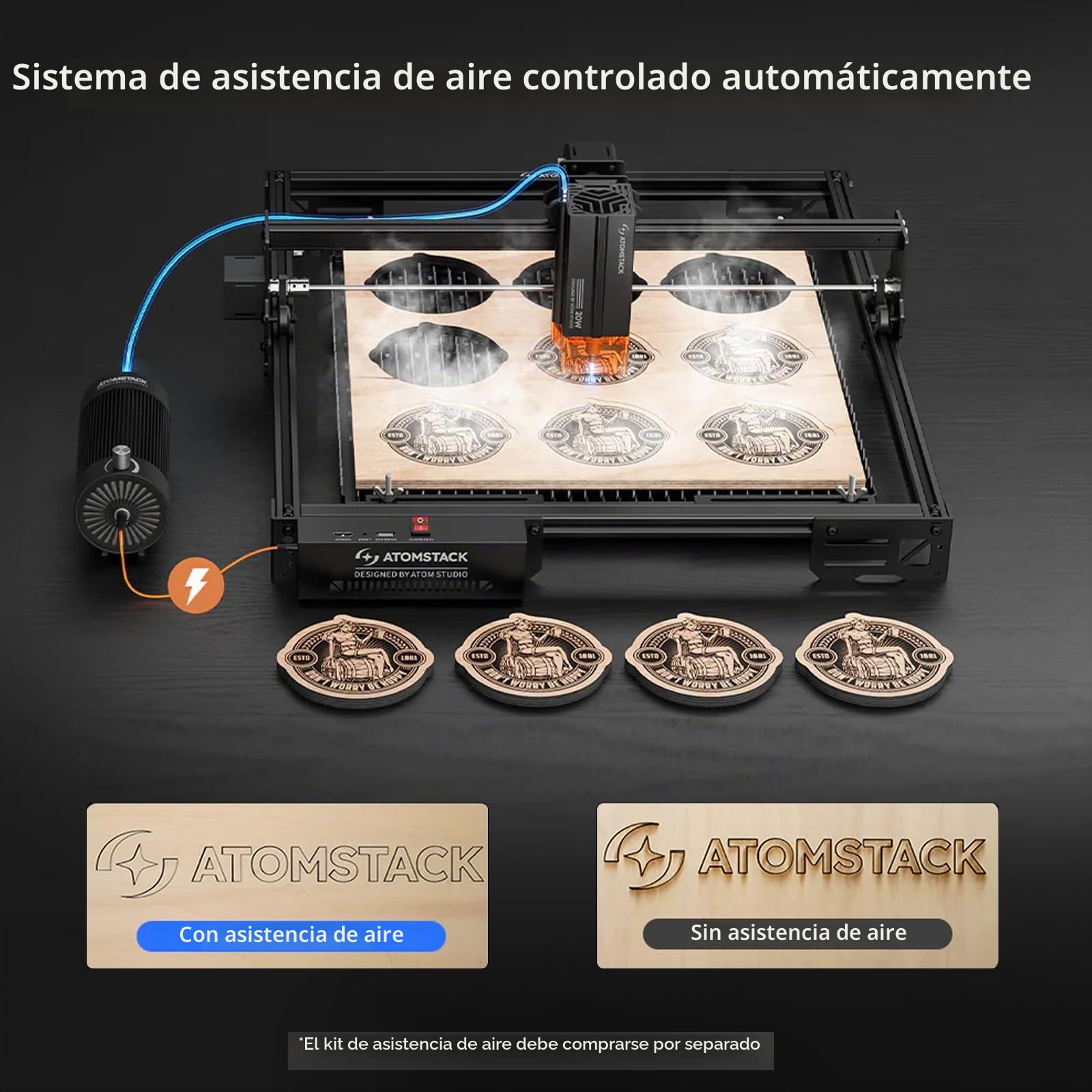 ATOMSTACK A10 PRO V2 Máquina de grabado láser 12W, cortadora láser para madera con punta de 0,06 mm, grabador láser de alta precisión para madera, metal y vidrio acrílico oscuro