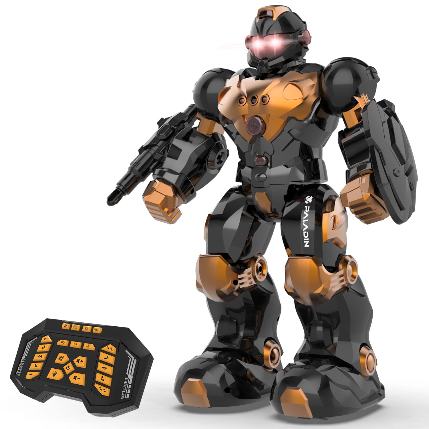 STEMTRONRobot Toys for Kids, Programmable Remote Control Robot with Intelligent Gesture Sensing, Recharge, Singing & Dancing Mode, Launcher (Brown)