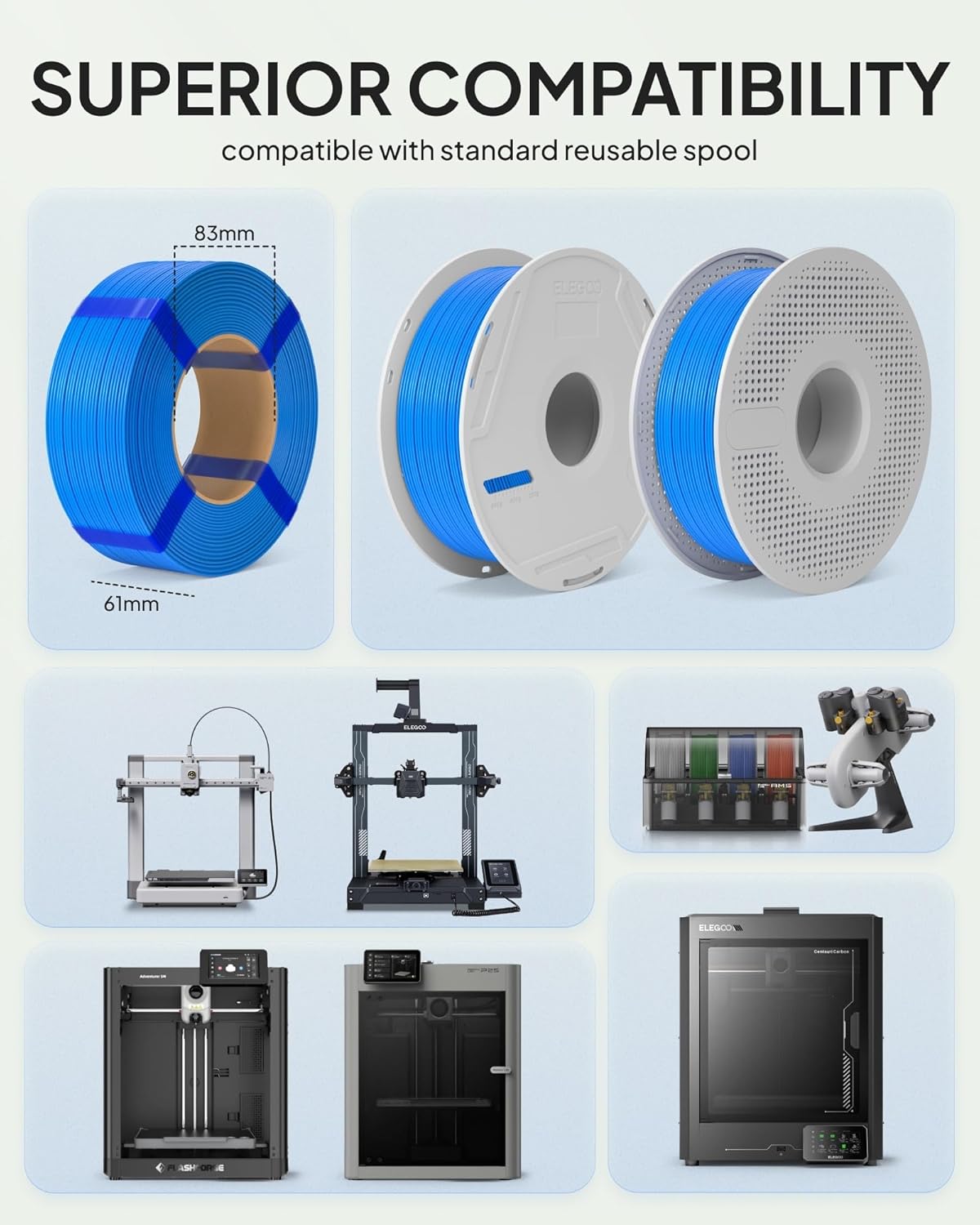 ELEGOO PLA Basic Refill Filament 1.75mm Turquoise Green 1KG, 3D Printer Filament No Spool Dimensional Accuracy +/- 0.02mm, 3D Printing PLA for Reusable Spool Refilling - Image 2