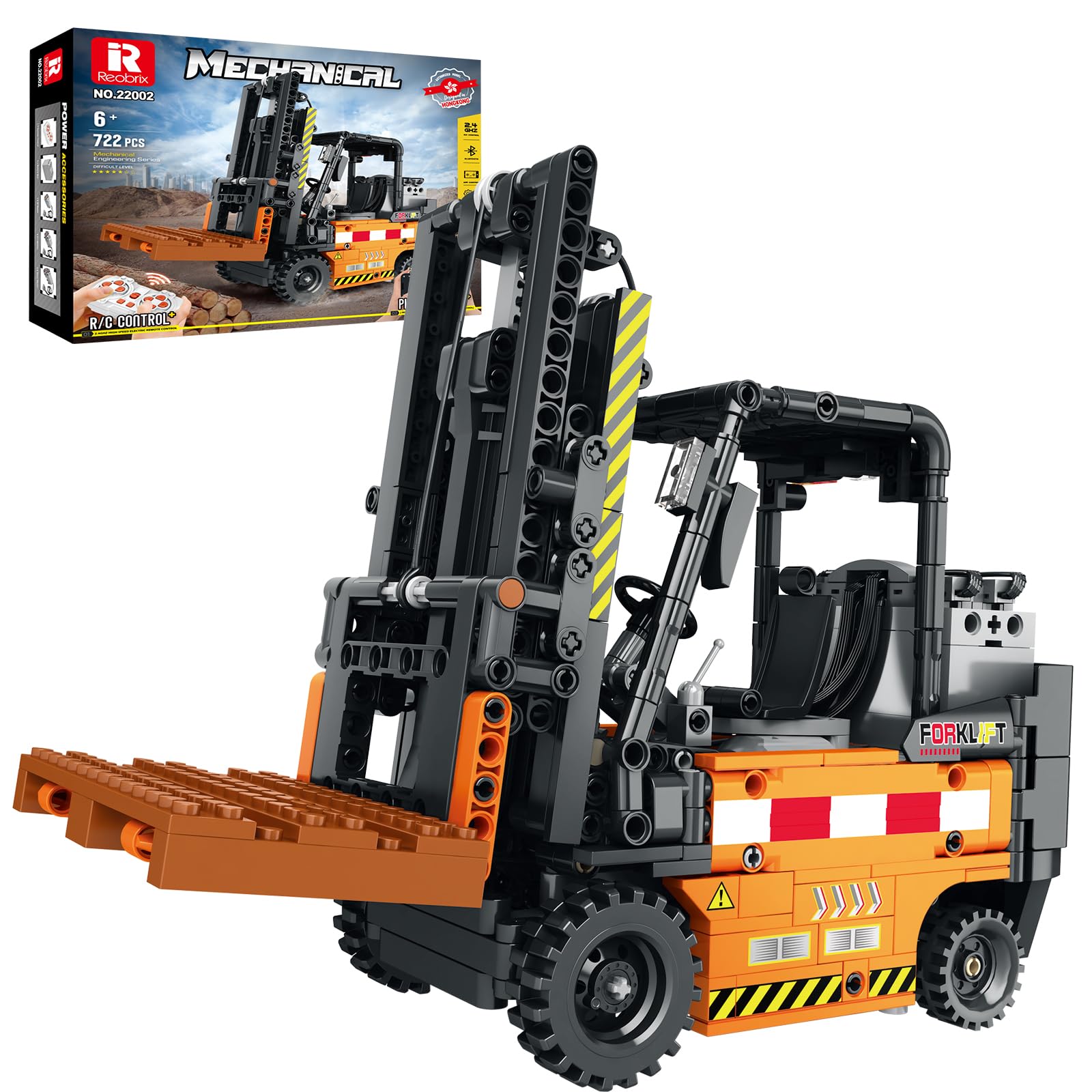 Reobrix Forklift Building Blocks Kit RC Forklift Toys Remote Control Construction Machinery Set 22002 Forklift Truck