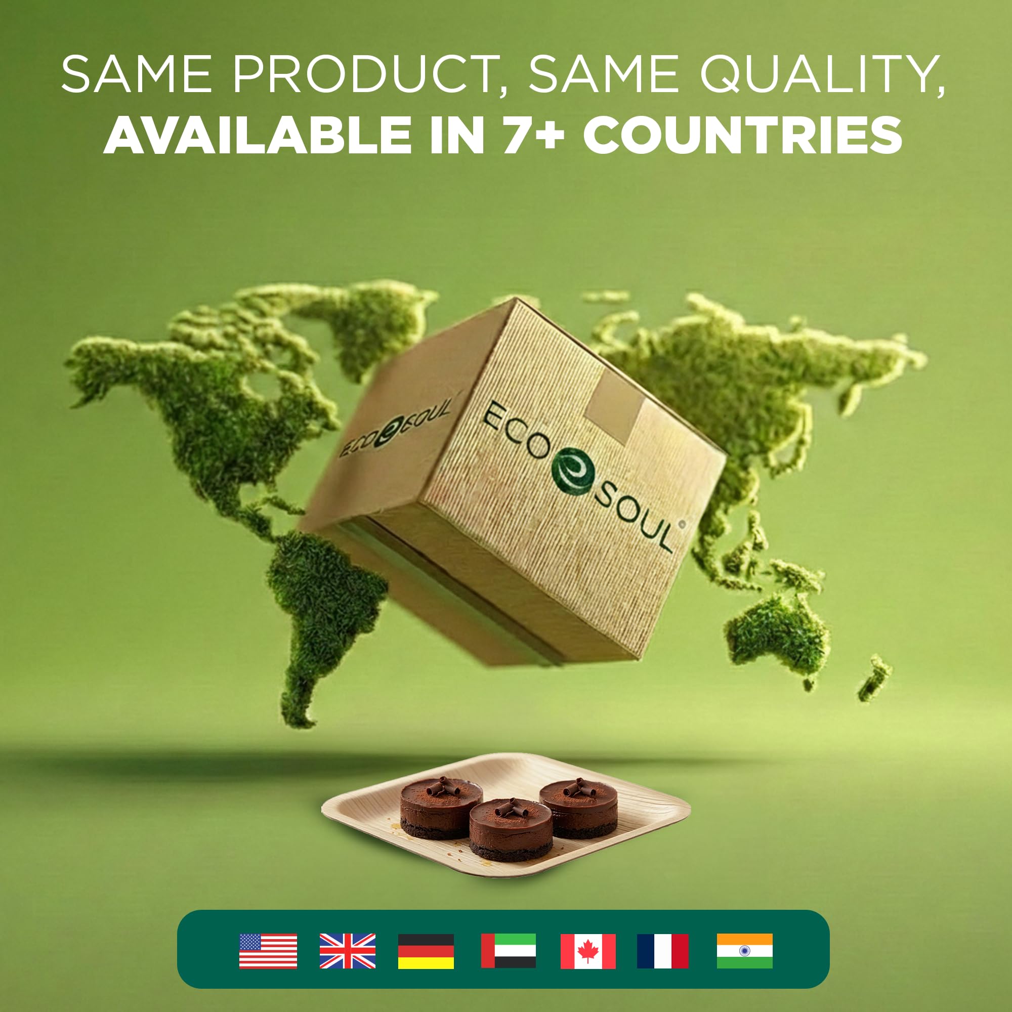 ECO SOUL 100% kompostowalne talerze 20 cm, kwadratowe talerze z liści palmowych [200 sztuk], wysokiej jakości liście palmowe, wytrzymałe, jednorazowe talerze jak bambus, kwadratowe, jednorazowe