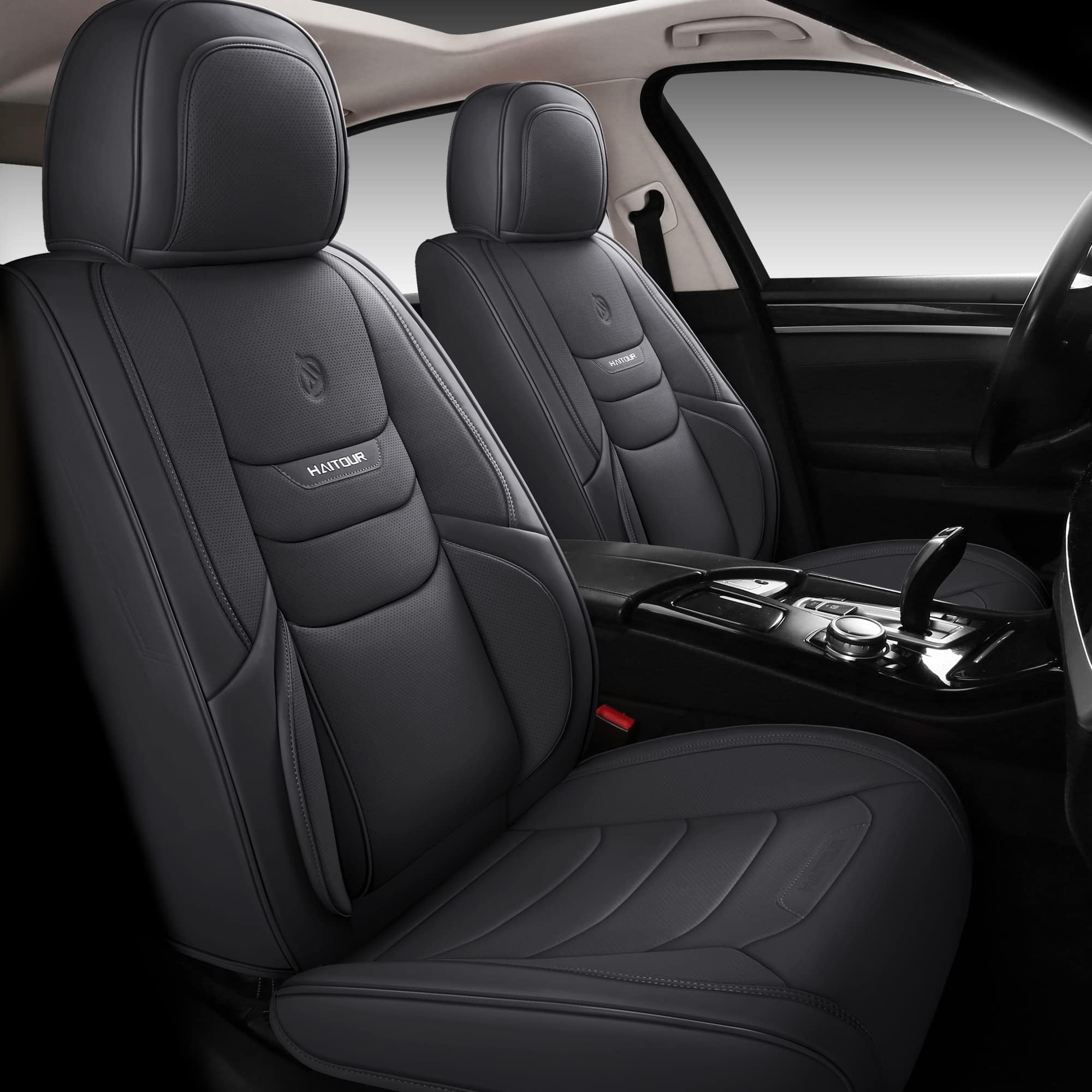 Universal Fit Full Coverage Leather Car Seat Covers for Cars Sedans Trucks SUVs,Waterproof Luxury Car Seat Protector,Car Seat Cushion Full Set,Black Seat Cover for 5-Seats