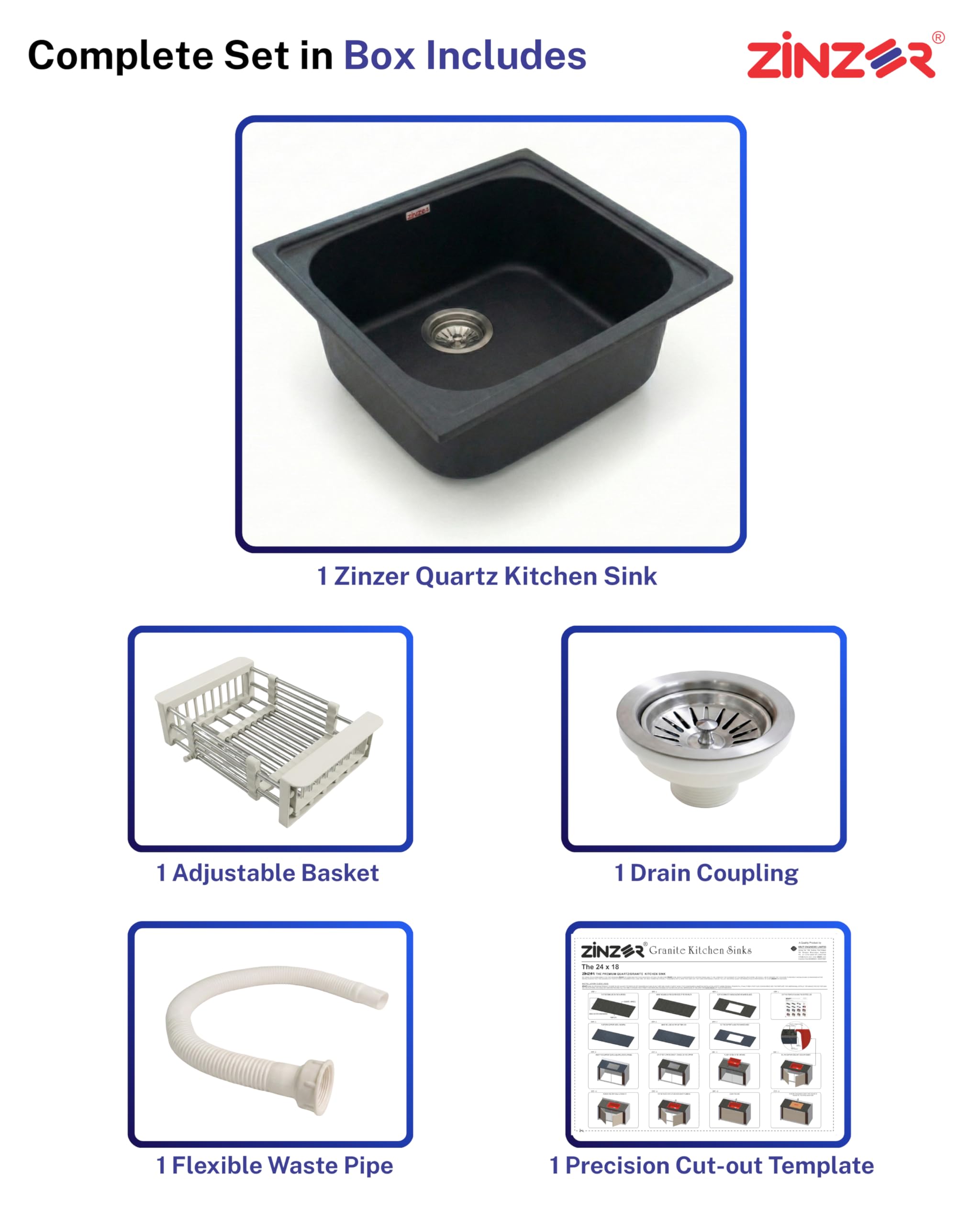Zinzer Quartz Kitchen Sink - Midnight Black -6 Zinzer Quartz Kitchen Sink - Midnight Black -6