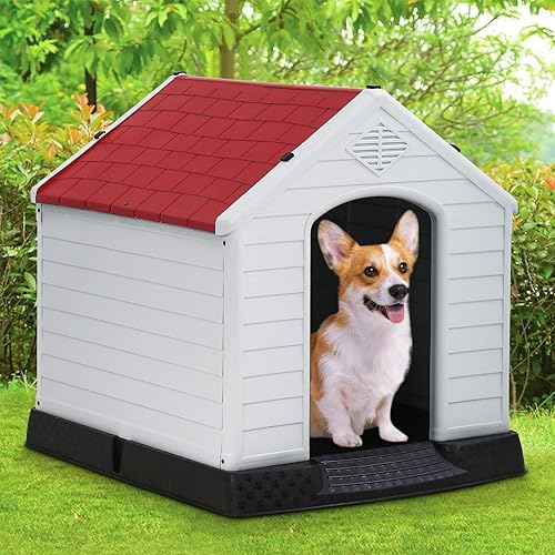 Miniatura 10 de FDW Casa para perros para interiores y exteriores, duradera, ventilada, impermeable, de plástico, para perros pequeños, medianos y grandes, con