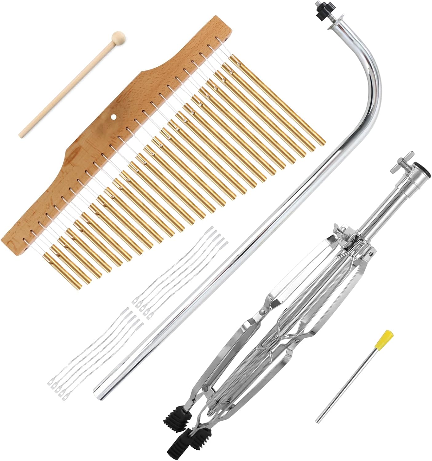 EASTROCK 25 Note Chimes Musical Instruments Percussion Instrument Single-row Chime Bar Chimes Percussion Height-Adjustable Stand Gold